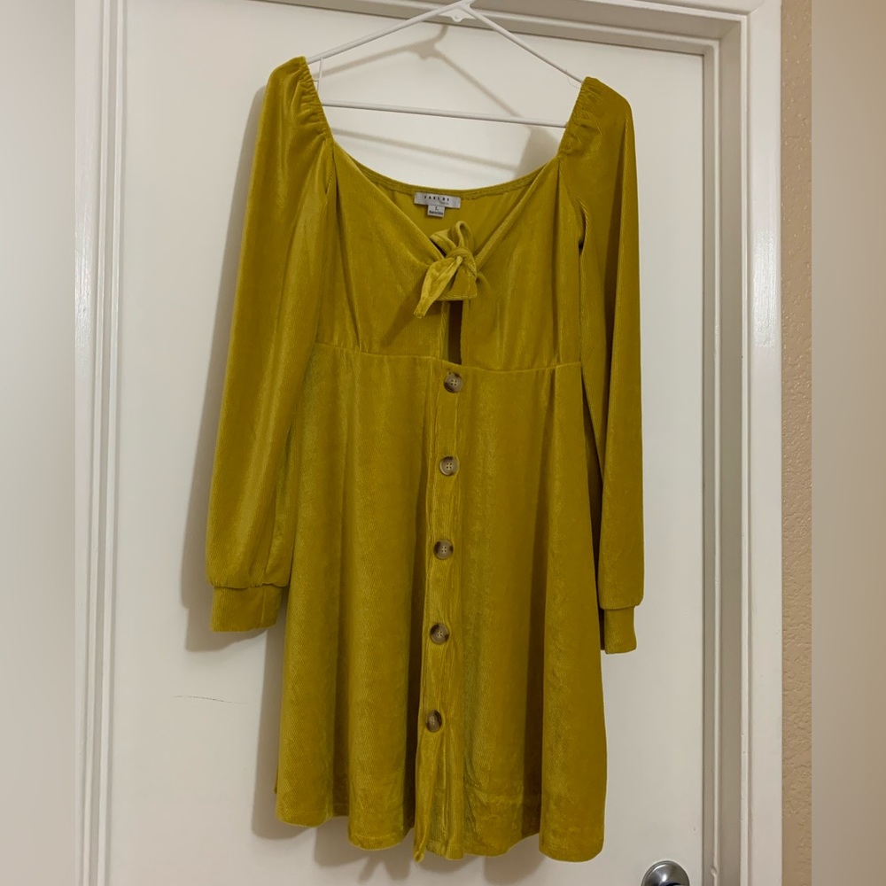 Favlux mustard ribbed velour key hole dress